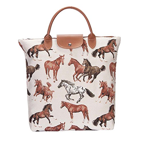 Signare Tapestry Foldable Tote Bag Reusable Shopping Bag Grocery Bag with Animal and Pet Design (Running Horse, FDAW-RHOR)