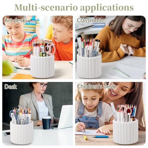 Image of Anyoifax 360 Rotating Pen Holder 7 Slots Desk Organizer Removable Pencil Cup Plastic Art Supplies and Accessories Desktop Storage Box Caddy for Office, School, Home (White)