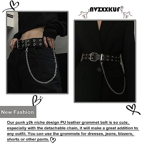 Grommet Leather Belts Y2K Punk Waist Belts Rock Niche Design Belt with Detachable Chain for Women2