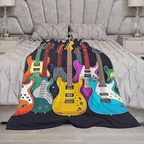 Couverture de lit à motif guitares pour vos soirées cocooning
