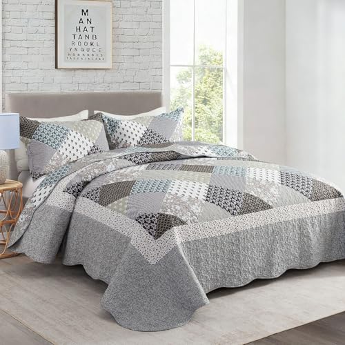 Travan 3-Piece Quilt Set Quilted Bedspread Garden Style Floral Printed Oversized Microfiber Lightweight Coverlet Set with Shams, Exquisite, King Size by Travan - Used condition - Image 2