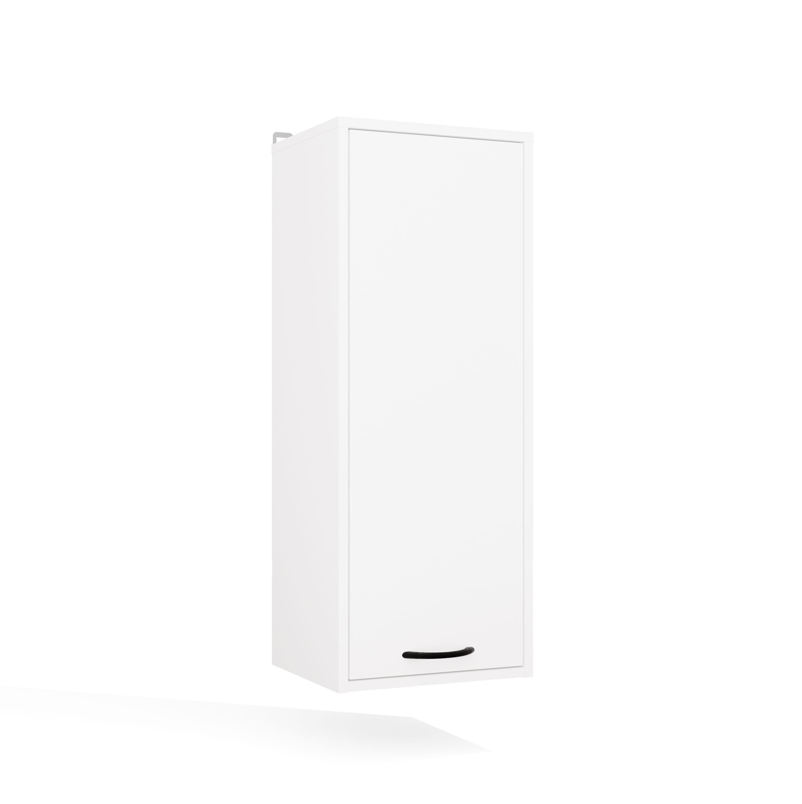 ARREDO DA CASA Pensile Bagno Sospeso Moderno 35x90x30 cm, 1 Anta con 3 Vani Interni e Maniglia Nera, Mobile Sospeso Bagno in Nobilitato, Mobiletto Bagno e Lavanderia, Bianco Opaco, PBT3