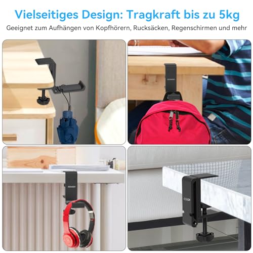 aceyoon Headset Halterung, Faltbar Headset Ständer Tisch Aluminium Kopfhörer Ständer mit Kabel-Organizer Headphone Haken für Gaming Headset (Schwarz)