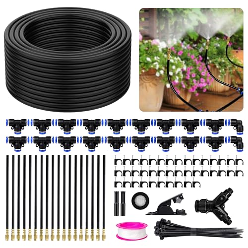 100FT Drip Irrigation Kit System for Garden 360° Adjustable Garden Sprinklers for Yard Watering System with 18 Nozzles Raised Bed Greenhouse Plant Watering Devices Misting System