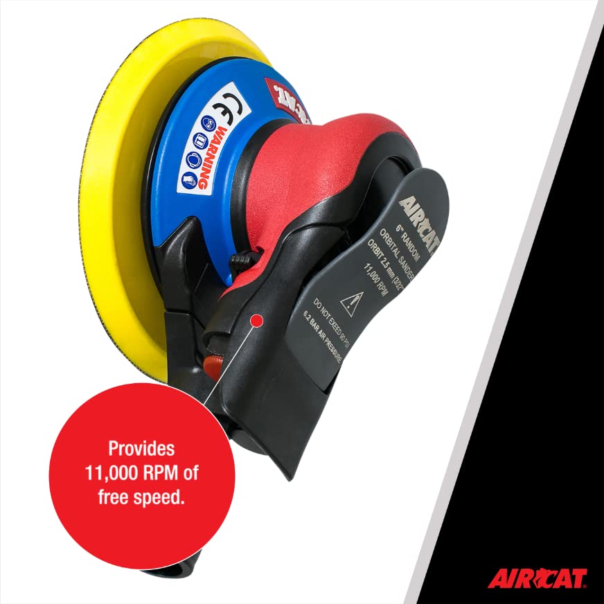 AIRCAT Pneumatic Tools 6700-6-332SV: Orbital Palm Sander Self Vacuum 11,000 RPM, Red/Black, 6-Inch - Image 4