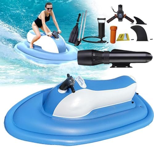 Menglanchang 2-in-1 Inflatable Jet Ski & Diving Scooter – 500W, 10 Speed Modes, 130 Min Runtime, Remote Control, Dual-Fin Inflatable Boat for Adults & Kids (150kg Capacity) – White