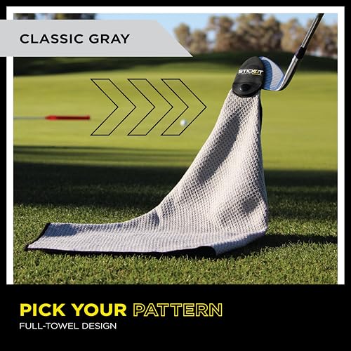image for STICKIT Magnetic Towel, Gray | Top-Tier Microfiber Golf Towel with Dee