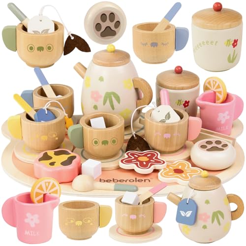 Beberolen Teeservice Kinder Holz, Kinderküche Zubehör aus Holz, 31PCS...