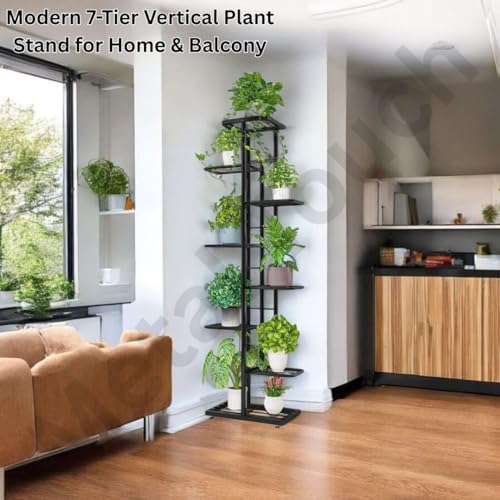 Image of MetalTouch Multi-Tiered Metal Flower Pot Stand - Indoor 6 Layer Tier Iron Plant Pot Display Plant Pot Holder Tall Plant Flower Shelf for Living Room Balcony Living room & Court Garden (9 Pot Black)