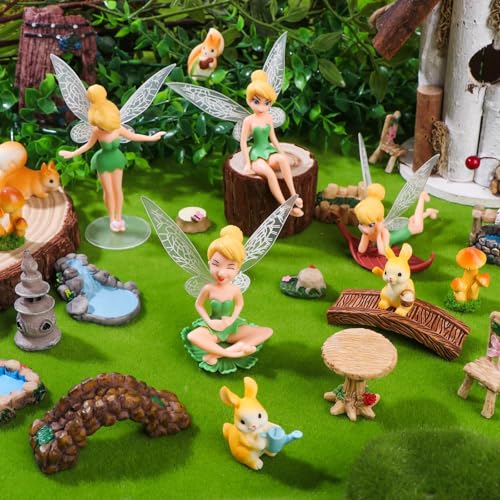 SevenMye 22 Stück Feengarten Zubehör Set Mini Fee Figuren Garten Tisch Set Harz Mini Pilze Hase Eichhörnchen Leuchtturm Brücken Geeignet für Mini Landschaft Pflanzkübel Puppenhaus Kuchengarnitur