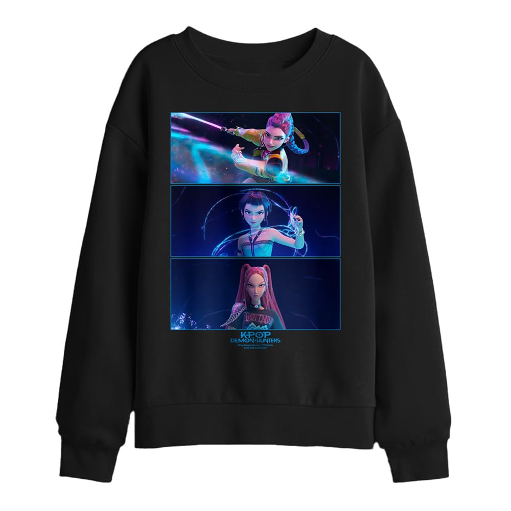 Kpop Demon Hunters Huntrix Fighting Kids Sweatshirt, Black, 5-6Y