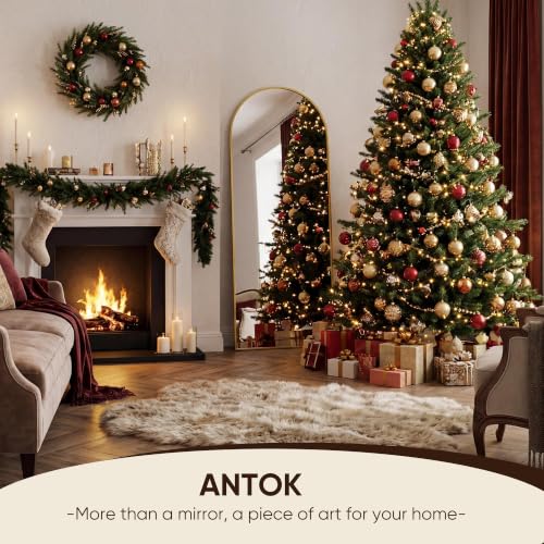 Image of Antok 58 inch x18 inch Arched Full Length Floor Mirror, Black Aluminum Frame, Free Standing /Wall Mount /Leaning for Bedroom, Living Room, Dressing Room