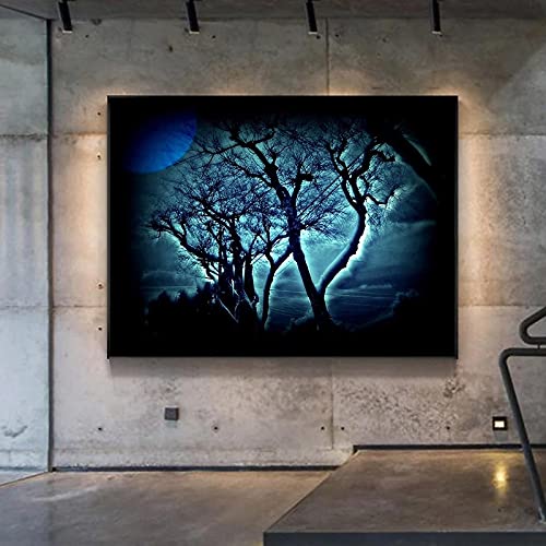 Peinture abstraite sur toile d'arbres noirs pour un salon scandinave élégant 60x90cm