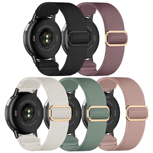 20mm Nylon Bracelets Compatibles avec Garmin Vivoactive 5/6/3/Venu/Venu Sq/Venu 2 Plus, Lot de 5 Elastique Bracelet Pour Forerunner 55 165/Forerunner 245/245...