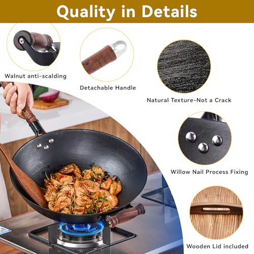 Wok de Hierro Fundido con Mango de Madera 12 pulg miniatura 2
