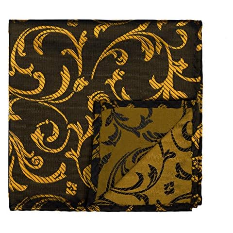 Abel & Burke Gold on Black Pocket Square Swirl Leaf Formal Wedding Pocket Handkerchief Multiple Colours Cover
