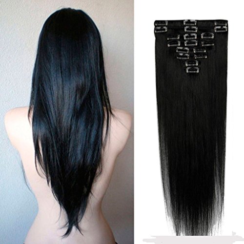 100% Real Remy Clip in Hair Extensions 16-22inch Grade AAAAA Natural Hair Full Head Standard Weft 8 Pieces 18 Clips Long Smooth Soft Silky Straight for Women Fashion (20" /20 inch 70g,#1 Jet Black )