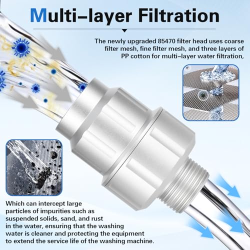 Image of Upgraded 85470 Washing Machine Water Filter,Micron Down Sediment Filter,85470 inline Filter Head Compatible with Most Standard Washers,Made of Aluminum Alloy(with Replacement Filter)