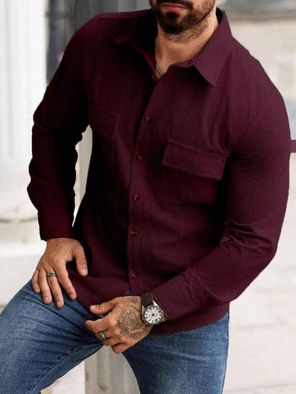 Image of MiraMichi Men's Full Sleeve Corduroy Striped Casual Jacket, Perfect for Everyday Stylish Outfits, Standard Length