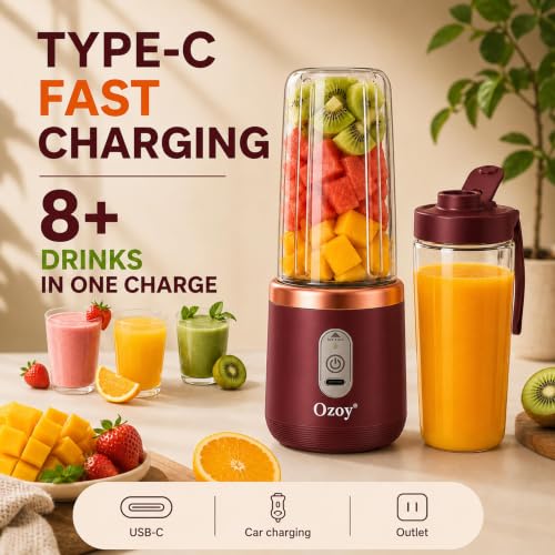 Image of Mini Juicer Mixer Grinder, 6-Blade with 1500mAh Battery High-Speed Fruit Juicer for Home, Office, Gym & Travel, 6-Blade High-Speed Fruit Juicer for Home, Office, Gym & Travel-Maroon