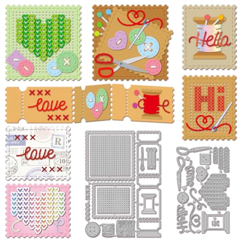 GLOBLELAND Sellos de costura para hacer tarjetas, marcos de sellos, troqueles de metal, plantillas de troquelado, plantilla, bricolaje, álbumes de recortes, relieve, papel, álbum, manualidades,