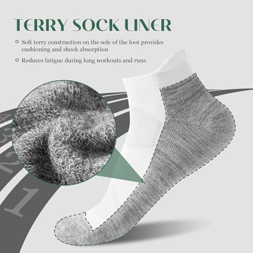 6 Pairs Athletic Socks, Ankle Socks with Arch Support, Thickened Cushioning Terry for Running2