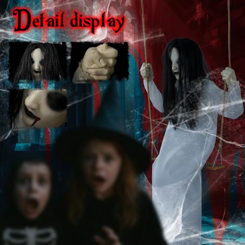 Halloween Decorations Outdoor Indoor Haunted Swinging Girl, Scary Ghost on Swing for Yard Porch, Creepy Motion Easy to Hang - Image 5