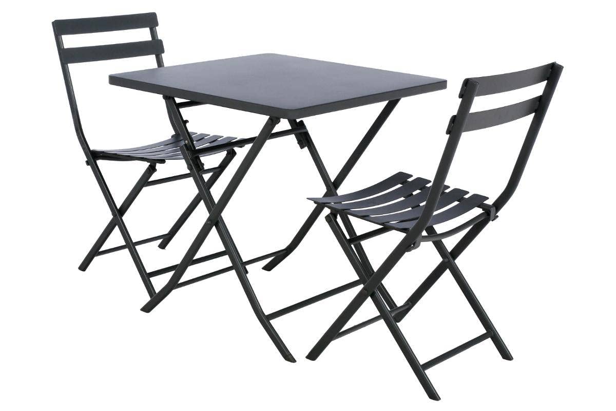 Hespéride - Tavolo da giardino pieghevole quadrato Greensboro per 2 persone, grigio grafite - Acciaio rinforzato antiruggine - Arredamento per giardino, balcone, terrazzo