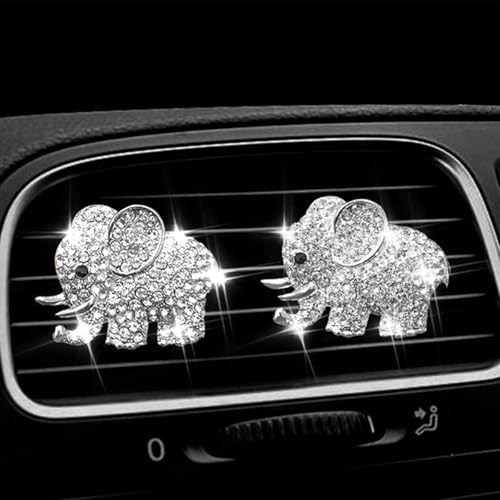 Image of 2PCS Crystal Diamond Car Air Vent Clip, Elephant Design Car Air Freshener Diffuser, Rhinestones Bling Car Accessories for Women Girls, Car Interior Decorations