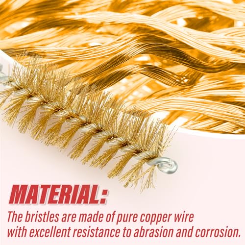 Image of 12Pcs Bore Cleaning Brush, Copper Wire Bore Brush Set with 1 /4 inch Hex Shank Handle for Power Drill
