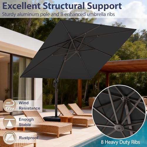 10' X 10' Patio Umbrella Cantilever Outdoor Rectangle Umbrella, Heavy Duty 360°Rotation Offset Umbrella for Garden Deck Pool Patio, Grey image 8