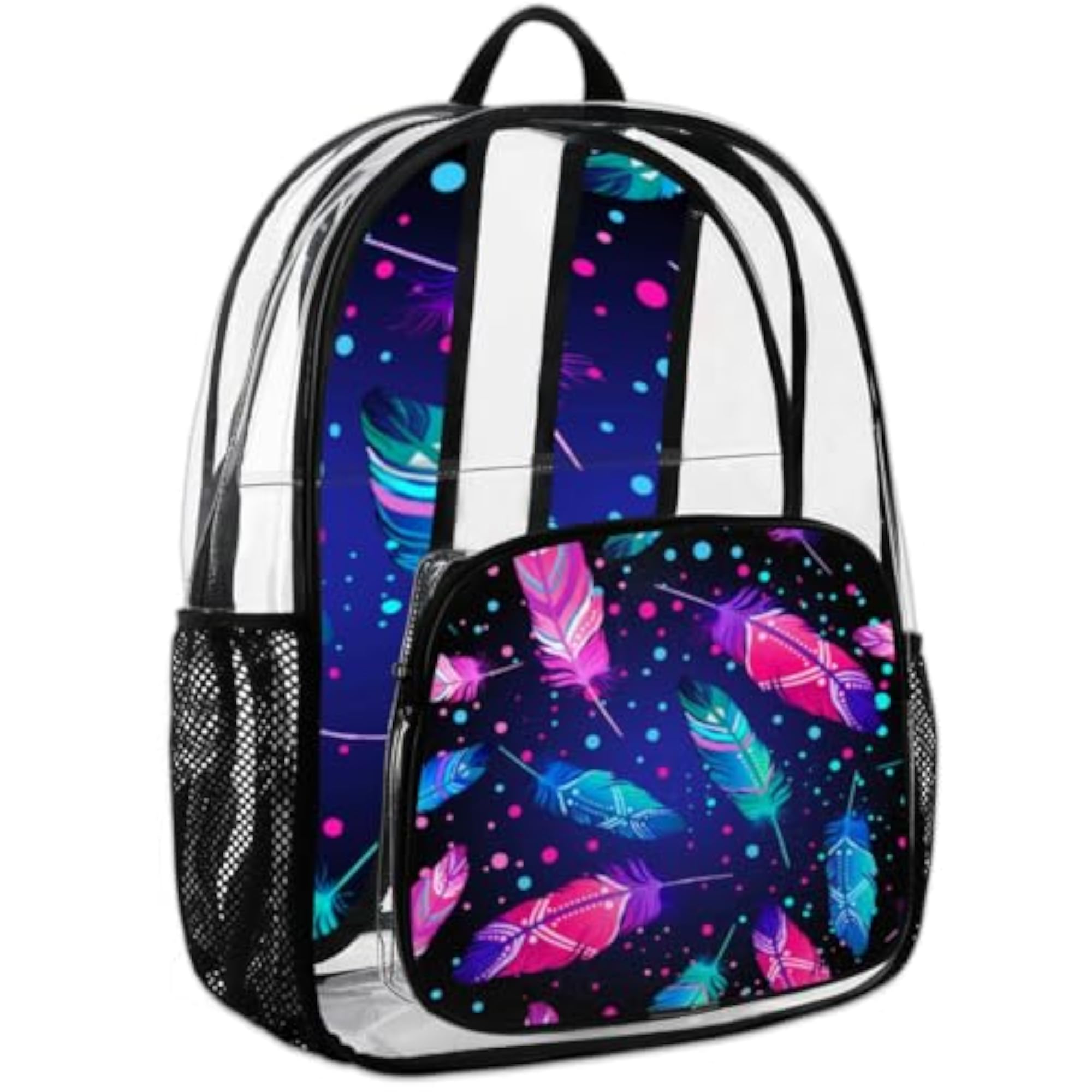 Colorful Feather Clear Backpack with Laptop Compartment