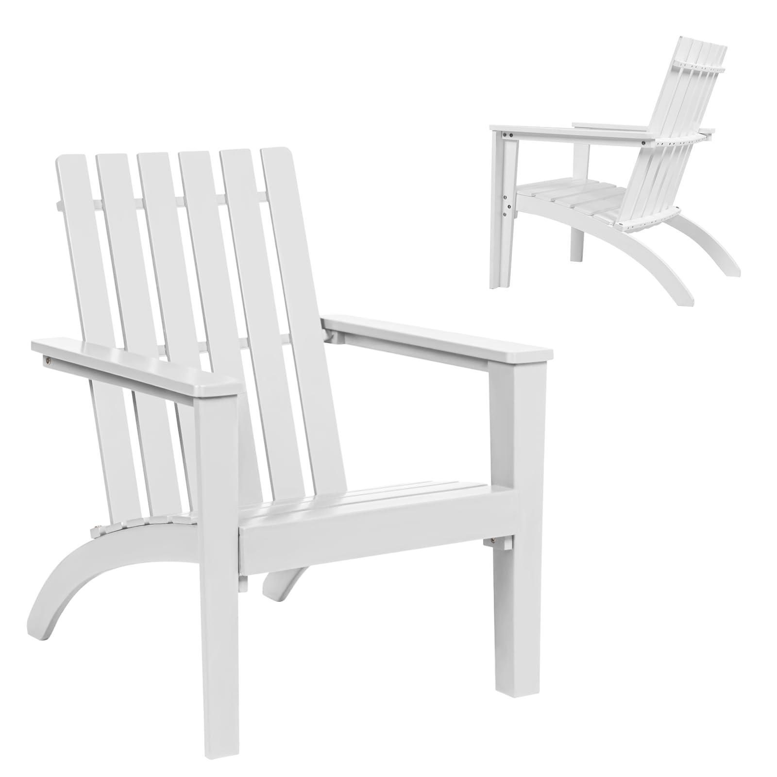 KOMFOTTEU Silla Adirondack de Madera de Acacia, Silla de Jardín con Respaldo y Reposabrazos, Sillón Ergonómica con Carga de hasta 160 kg, Silla de Relajación para Balcón, Terraza (Blanco)