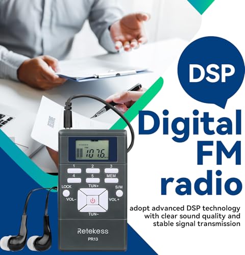 Sistema de Traducción para Iglesia Retekess PR13 B: Transmisor FM TR503 con Auriculares, Radio FM Digital, 5 Emisoras Preestablecidas, Receptor FM Portátil (1 Transmisor y 20 Receptores) miniatura 7