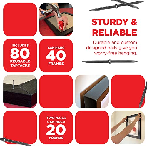 Taphanger Picture Frame Hanging Kit For Drywall - Easy To Use Picture Hanging Tool To Quickly Hang Wooden Frames & Canvases In Less Than A Minute -Includes 80 Reusable Taptacks & Holds Up To 20 Pounds #TOP2