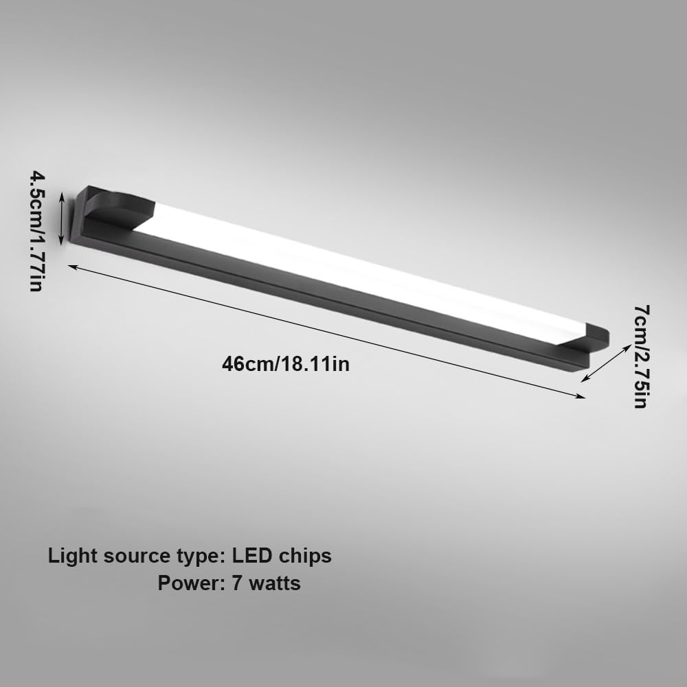 Lampada Specchio Moderna Lunga, Applique Bagno LED Luce per Specchio Orizzontale per Trucco e Rasatura(Black(3000K),46cm/18.11in)