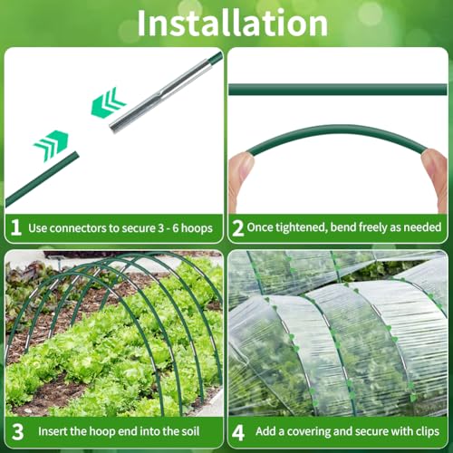 ANOMM Pflanztunnel Bögen, 30 PCS Tunnelbögen Hochbeet, Fiberglas Tunnelbogen für HochbeetBausatz, DIY Gewächshausreifen Frühbeet Tunnel für Garten Zeile Abdeckung Pflanzen Obst Gemüse (Grün)