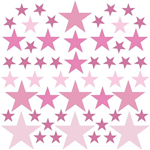 PREMYO Set of 54 Star Wall Stickers Kids - Nursery Decor Easy to Apply - Decals for Bedrooms for Girls Boys Pastell Pink