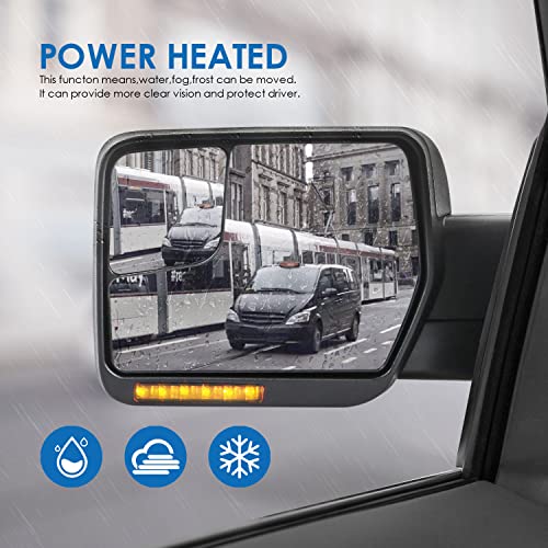 Mostplus Power Heated Towing Mirror Compatible With 2004-2014 Ford F150 F-150 Power Heated Mirror W/Sequential Turn Light, Puddle Light, Dural Beam (Black) #TOP3