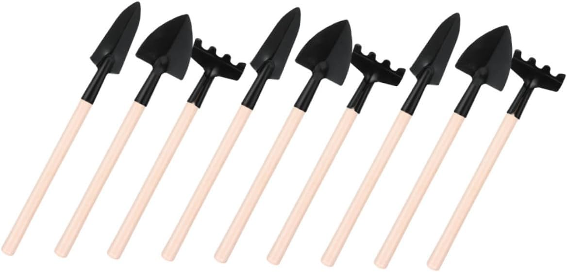 VOSAREA Mini Garden Trowel and Shovel Set Rake, 9pcs Miniature Gardening Tools Kit for Potted Plants, Transplanting, Planting, and Soil Cultivation Wooden Handles
