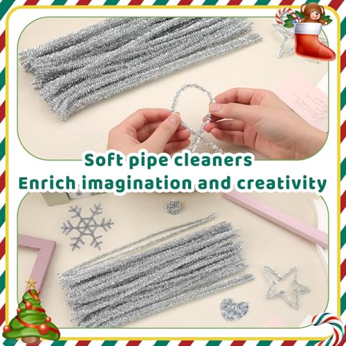 Image of Pipe Cleaners Craft, Pipe Cleaners Chenille Stem Fuzzy Sticks Craft Supplies for flowers making, Home DIY (Silver Sparkle, 100pc)