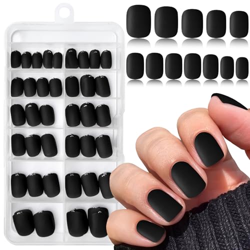 120PC Black Square Press on Nails Short Black Fake Nails Press on...