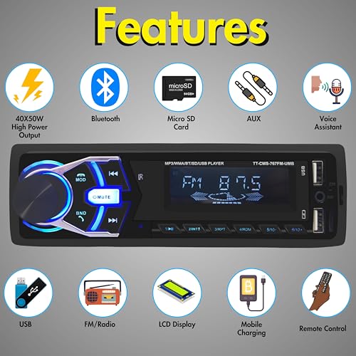 Image of Target TT-CMS-767 FM-UMB Car MP3 Player 200 Watts (4x50 Watts) with Hands-Free Calling /Bluetooth /USB Input /FM Radio /AUX Input /Remote Control /Color LCD Display
