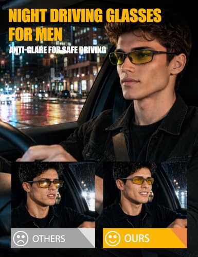Image of BIRCEN Night Vision Glasses for Driving: Anti-Glare Metal Glasses for Men