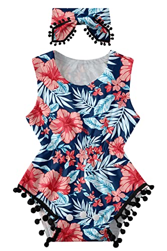Image of Baby Girl Clothes 0-24 Months Floral Sleeveless Newborn Romper Jumpsuit Outfit Set with Headband