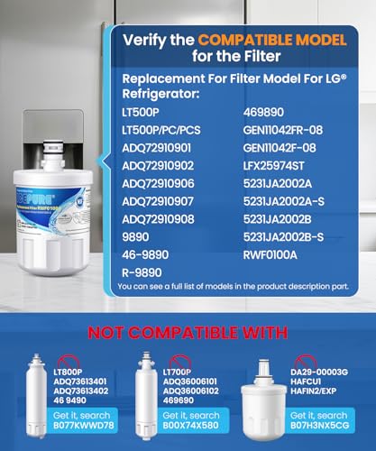 Image of ICEPURE 5231JA2002A Refrigerator Water Filter, Replacement for LG LT500P, GEN11042FR-08, ADQ72910911, ADQ72910901, ADQ72910907, Kenmore 9890, 469890, LFX25974ST, LFX25973S, LSC27925ST, 3PACK | Replacement for LG LT500P, GEN11042FR-08, ADQ72910911, ADQ72910901, ADQ72910907,Kenmore 9890,LFX25974ST,LFX25973S,LSC27925ST