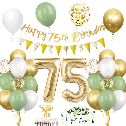 75. Geburtstagsdeko Salbeigrüne Deko 75 Geburtstags Frau Mann 75er Geburtstag Luftballon mit Girlande Geburtstags Tortendeko Grün Gold 75 Jahre Frau Geburtstag Avocado Grüne Party Ballon