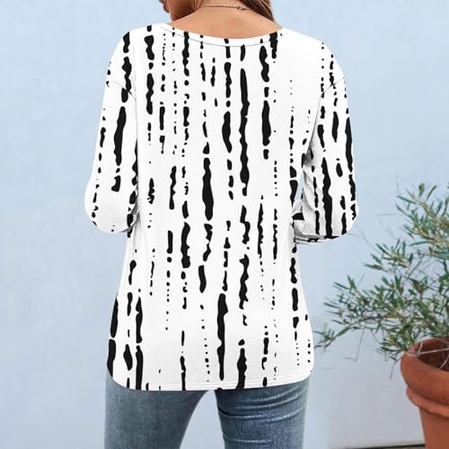 Womens Tops Dressy Casual Crew Neck Pullover 3/4 Length Sleeve Tunic Tops Retro Cute Graphic Tees Cotton Fall Clothes4