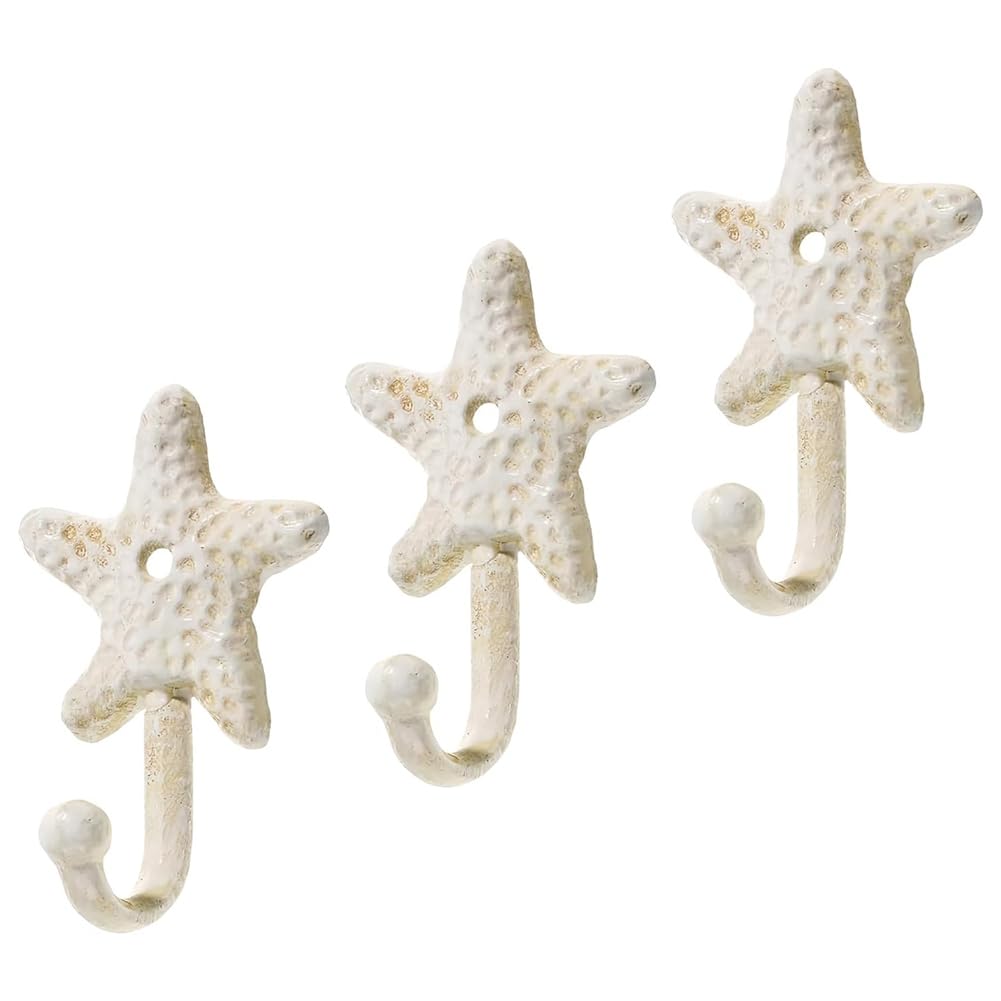 Jnchdghwa As Shown For Towels, Coats And Decor- 3-Pack Nautical Coastal Cast Iron Starfish Wall Hooks