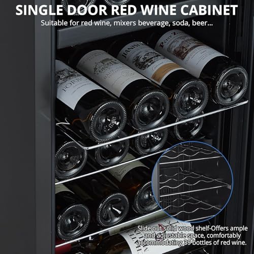 Image of Garvee Wine Cooler Refrigerator, Freestanding Compressor Wine Cellar, Compact Design, Single Glass Door, 32 Bottles, Digital LED Touch Control 41℉-64℉, for Red, White, Champagne or Sparkling Wine